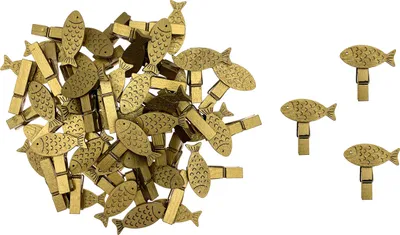 Produktbild von Oblique Unique 36 Mini Fisch Wäscheklammern gold Holz Klammern Holzklammern Deko Konfirmation Kommunion Taufe Hochzeit
