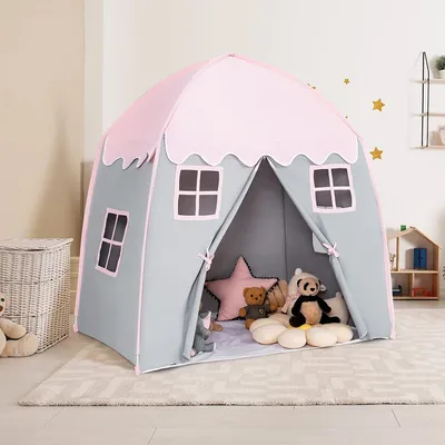 Produktbild von Kinderzelt für Jungs & Mädchen, Spielhaus mit Fenstern & Tragetasche, Prinzessin Schloss Zelt, Spielzelt für drinnen & draußen, 143x100x155cm (Rosa)