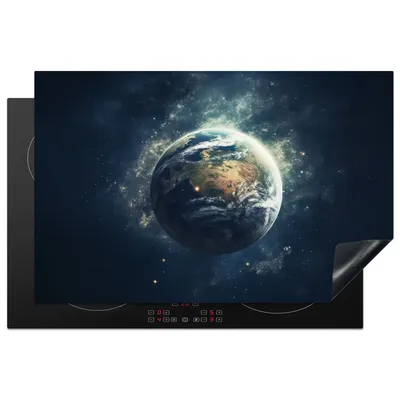 Produktbild von KitchenYeah© Herdabdeckplatte Weltraum - Erde - Sterne - Universum , 80x52cm, Küche Deko, Glaskeramikkochfeld Herdabdeckung, Abdeckplatte fùr Kochfeld