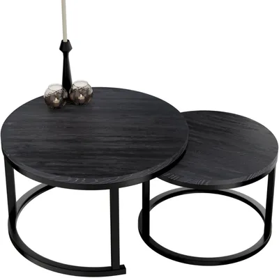 Productafbeelding van Runde salontafelset, zwart, diameter 60 cm en 40 cm, geschikt voor de woonkamer