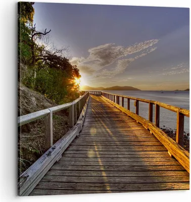 Produktbild von Bild auf Leinwand - Leinwandbild - Fußgängerbrücke Himmel Wasser - 60x60cm - Wand Bild - Wanddeko - Leinwanddruck - Bilder - Kunstdruck - Wanddekoration - Leinwand bilder - Wandkunst - AC60x60-0125