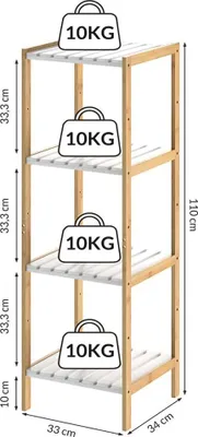 Immagine prodotto di Scaffale indipendente in bambù, scaffale portaoggetti a 4 livelli, 110x33x34 cm