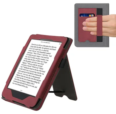 Produktbild von kwmobile Schutzhülle kompatibel mit Kobo Clara HD Flip Hülle - Cover mit Handschlaufe - Herz Brush Dunkelrot