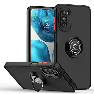 Obrázek produktu pro Pouzdro pro Motorola Moto G52 matné průsvitné TPU pouzdro s prstencovým držákem a stojánkem Černá červená