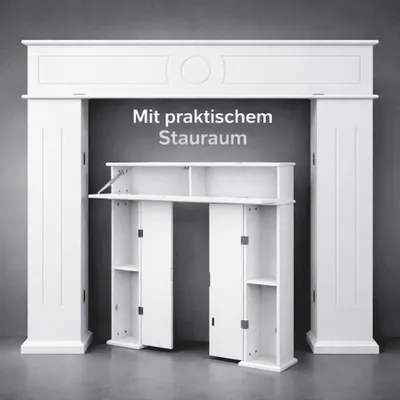 Produktbild von Kaminumrandung Weiß Kaminumbau Kaminkonsole Kaminverkleidung Dekokamin Stauraum
