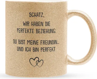 Produktbild von 22Feels Glitzertasse Gold Freundin Geschenk Jahrestag für Sie Valentinstag Frauen 1 Jahr Weihnachten Geburtstag Beziehung Paar Kaffeetasse Geschenkidee Bürotasse