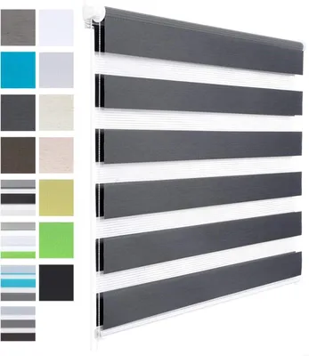 Produktbild von Woltu Doppelrollo Duo Rollo Klemmfix Lichtschutz , ohne Bohren , freihängend , Fensterrollo lichtdurchlässig & verdunkelnd dunkelgrau, 80x220cm