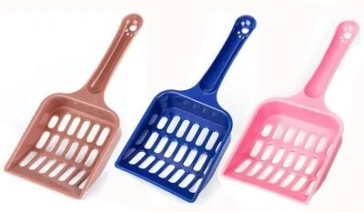 Immagine prodotto di Set di 3 palette per lettiera per gatti Ibenzoa® – plastica, 20,5 cm, per lettiera per gatti, impugnatura ergonomica antiscivolo, anello per appendere, blu scuro/marrone/rosa