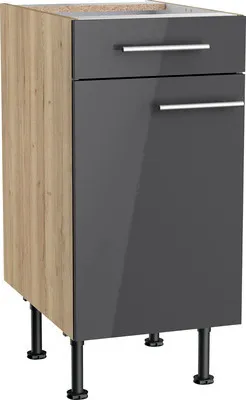 Produktbild von Optifit Unterschrank mit Schublade und Drehtür Jonte984 BxTxH 40 x 58,4 x 87 cm anthrazit glänzend zerlegt Anschlag reve