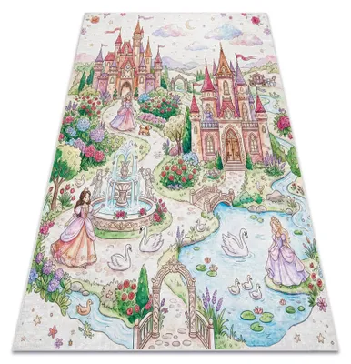 Produktbild von BAMBINO 61520 Waschteppich Prinzessin, Kastell für Kinder Anti-Rutsch - creme / rosa beige 120x170 cm