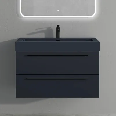 Produktbild von Mai & Mai Badmöbelset Komplett Set Waschbeckenunterschrank 90cm Unterschrank in matt Anthrazit mit Waschschbecken aus Mineralguss Quadratto