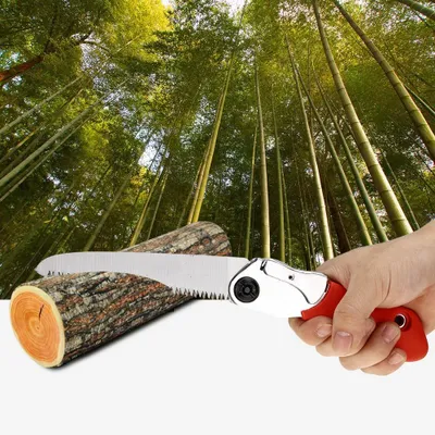 Image de Scie d'élagage manuelle pliable et portable avec poignée antidérapante – Outil de jardinage d'extérieur pour la taille des arbres