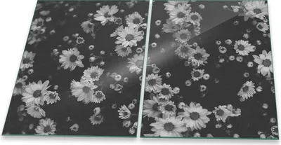 Produktbild von Herdabdeckplatte Glaskeramik 2-Teilig 2x40x52 Blumen Schwarz Abdeckung Spritzschutz