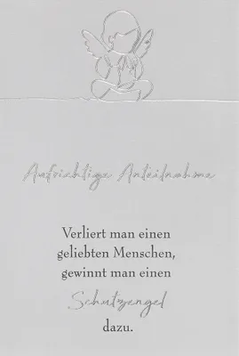 Produktbild von Trauer Beileid Kondolenz Karte mit Umschlag, unverpackt, Aufrichtige Anteilnahme Schutzengel