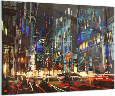 Produktbild von Bilder auf glas - Stadt Nacht Straße - 100x70cm - Glasbilder - Wandbilder - Kunstdruck - zum Aufhängen bereit - Wanddekoration aus Glas - Glas Bilder - Wandbild auf Glas - Einteilig - GAA100x70-3787
