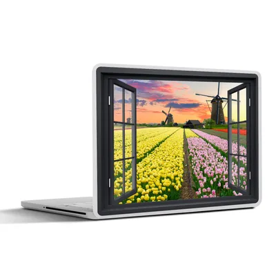 Produktbild von MuchoWow® Laptop Aufkleber Sticker Cover Aussicht - Tulpen - Sonnenuntergang 30x21 cm - Sticker für Laptop - Selbstklebend