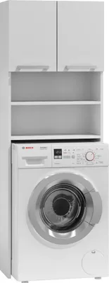 Produktbild von Waschmaschinenschrank weiß, Hängeschrank Badschrank, Hochschrank, Badregal, Waschmaschine Trockner kleine Türen WC 64 x 183 x 30 cm (B x H x T)