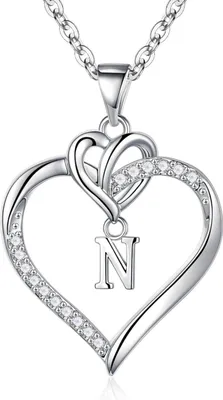 Image de TINGN collier coeur zircon 14K or lettres coeur - argent