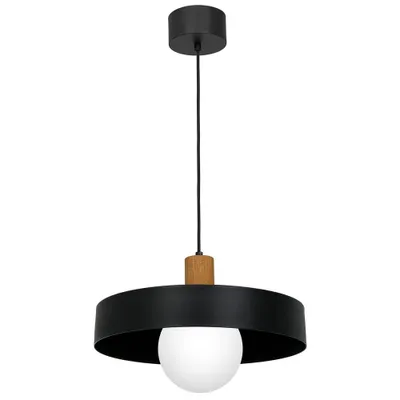Obrázok produktu pre Závesné svietidlo s dreveným prvkom sklenená biela guľa Ø40cm Canan 1xE27 15W Luminex