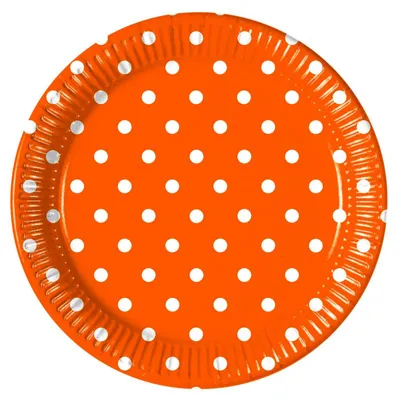 Image de Assiette en carton orange à pois - Grande taille 23 cm, lot de 8