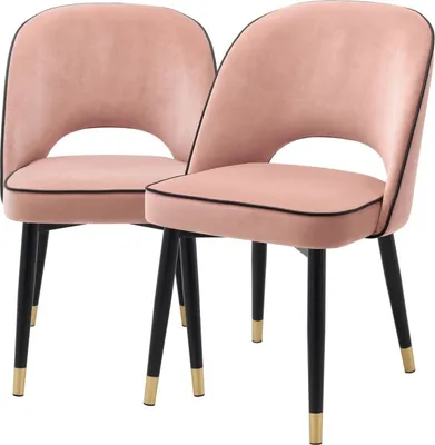 Produktbild von Casa Padrino Luxus Esszimmerstuhl Set Rosa / Schwarz / Messing 53 x 56 x H. 84 cm - Esszimmerstühle mit edlem Samtstoff - Esszimmer Möbel