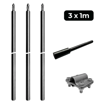 Produktbild von Tiefenerder SET 3x1000mm Ø20mm Niro V4A Inklusive SDS-Max Schlagkopf & Klemme