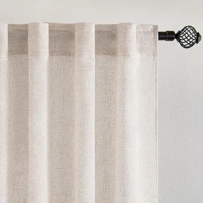 Produktbild von Vorhänge mit Faltenband und Ösen, Voile-Vorhang mit Leinenoptik, halbdurchsichtig für Wohnzimmer und Schlafzimmer, Set aus 2 Stück, Naturweiß, 2