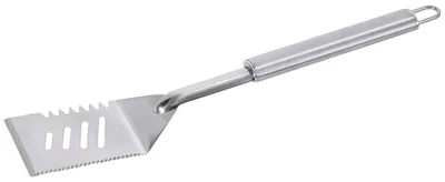 Imagen del producto de Espátula para parrilla de acero inoxidable 18/10, con acabado brillante y mango ovalado de tacto sedoso y mate. Grosor del material: 1,5 mm. Calidad extra