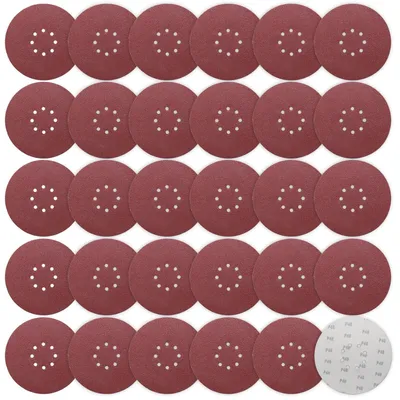 Image de Papier abrasif 225 mm avec système de fixation Velcro, 30 pièces, grain P40, 8 trous, pour ponceuses à plaques de plâtre