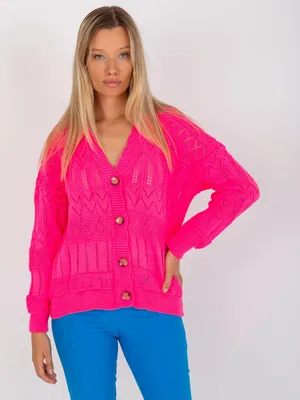Zdjęcie produktu dla Rue Paris Damski sweter zapinany na guziki Llaneve Neon Pink Uniwersalny