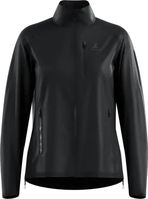 Schwarze Odlo Zeroweight Dual Dry Langlaufjacke mit Stehkragen und Reißverschlusstaschen vorne