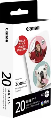 The image shows the packaging of Canon ZINK photo paper for circle stickers.