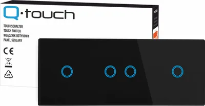 Produktbild von Touchschalter Panel 1+2+1 Glas schwarz Qtouch Wandschalter ohne Modul