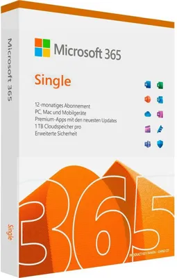 A product box for Microsoft 365 Single.