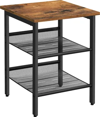 Produktbild von VASAGLE Couchtisch für Wohnzimmer, Nachttisch im Industriestil für Schlafzimmer, mit 2 verstellbaren Netzregalen, stabile Metallkonstruktion