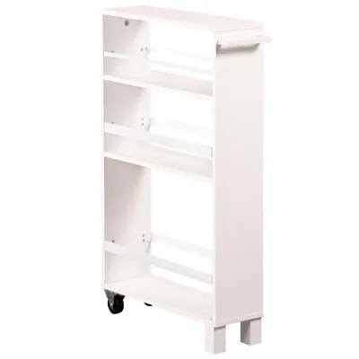 Produktbild von KESPER Nischenwagen weiß – 50x15x79cm – - Küchenwagen– 3 Ablageböden, Griff & 2 Rollen mit Bremse – ideal für Küche & Bad – Modell 2485413