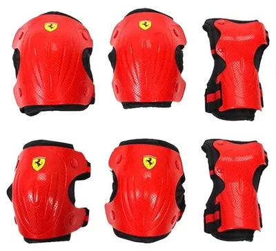 Immagine prodotto di Set di protezioni per bambini Ferrari, 6 pezzi, taglia XXS – Ginocchiere, gomitiere e protezioni per i polsi per monopattino, skateboard, pattini in linea e bicicletta