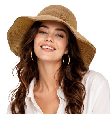 Imagen del producto de Sombrero de paja para mujer, con ala ancha, protección UV, transpirable, plegable, ideal para el verano y la playa
