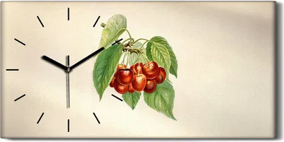 Produktbild von Leinwand Uhr Küche Wohnzimmer Bild 60x30 Gemälde Obst Kirschen Zweig Blätter - schwarze Hände