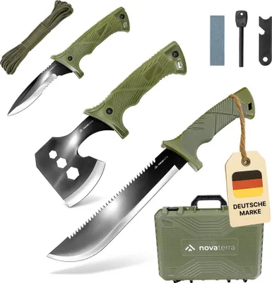 Produktbild von Axt-Messer-Säge Set inkl. Parcord + Feuerstahl in Kunststoffbox
