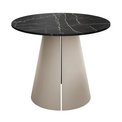 Productafbeelding van Eettafel van rundleder, model LAVA, met een tafeldoorsnede van 120 cm, in de kleuren Kashmir / Black Pietra Grigia