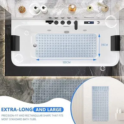 Produktbild von Famanu Badewannenmatte Antirutsch, 100 x 39 cm, BPA-frei, mit Saugnäpfen, Duschmatte, transparent
