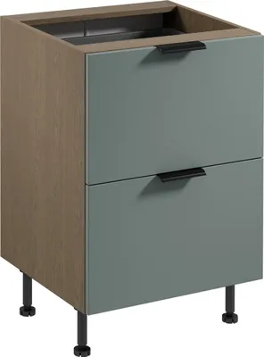 Produktbild von Küchenunterschrank 60 cm mit 2 Schubladen küchenmöbel ohne Arbeitsplatte, Sorento D60S2+1 AX Grün/Eiche