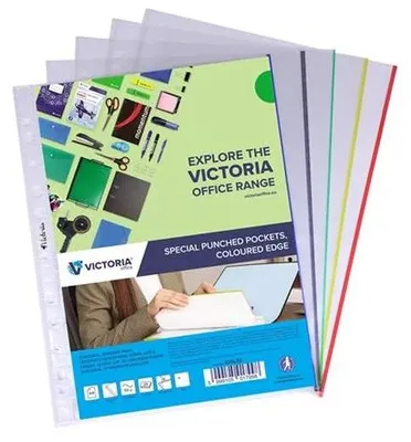 Euroobal, s farebným okrajom, A4, 50 mikr., číry, VICTORIA OFFICE, mix farieb