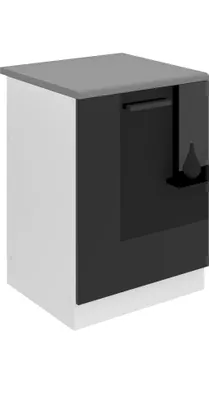 Produktbild von Belini Unterschrank Küche, Spülenunterschrank 60 cm Breite. SDZ Küchenunterschrank mit Arbeitsplatte. Spülenschrank mit 1 Tür, Schwarz Hochglanz