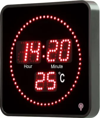 Image de Horloge radiopilotée 20 x 20 cm avec thermomètre - LED rouges