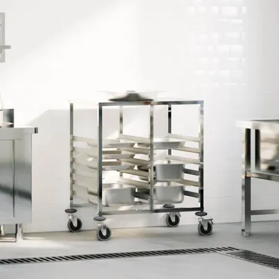 Produktbild von PUEAZU Tablettwagen mit 12 GN-Behältern 75x55x87 cm Edelstahl - Servierwagen &13923