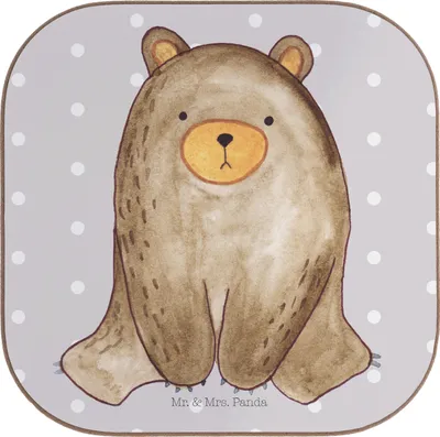 Produktbild von Mr. & Mrs. Panda Tassenuntersetzer Bär sitzend - Grau Pastell - Geschenk, Teddy, Tassen Untersetzer, gläseruntersetzer, Tischuntersetzer, für Gläser, Coaster