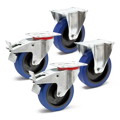 Obrázok produktu pre Sada transportných koliesok Wiltec 160 mm 2x otočné koliesko s brzdou a 2x pevné koliesko, s montážnou doskou, 300 kg na koleso