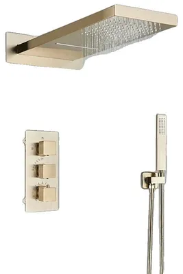 Produktbild von Duscharmatur Set, Thermostatmischer, Wandmontage-Design, Gebürstetes Gold